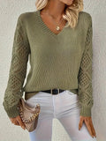 V-Neck Openwork Sleeve Knit Jumper