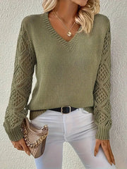 V-Neck Openwork Sleeve Knit Jumper