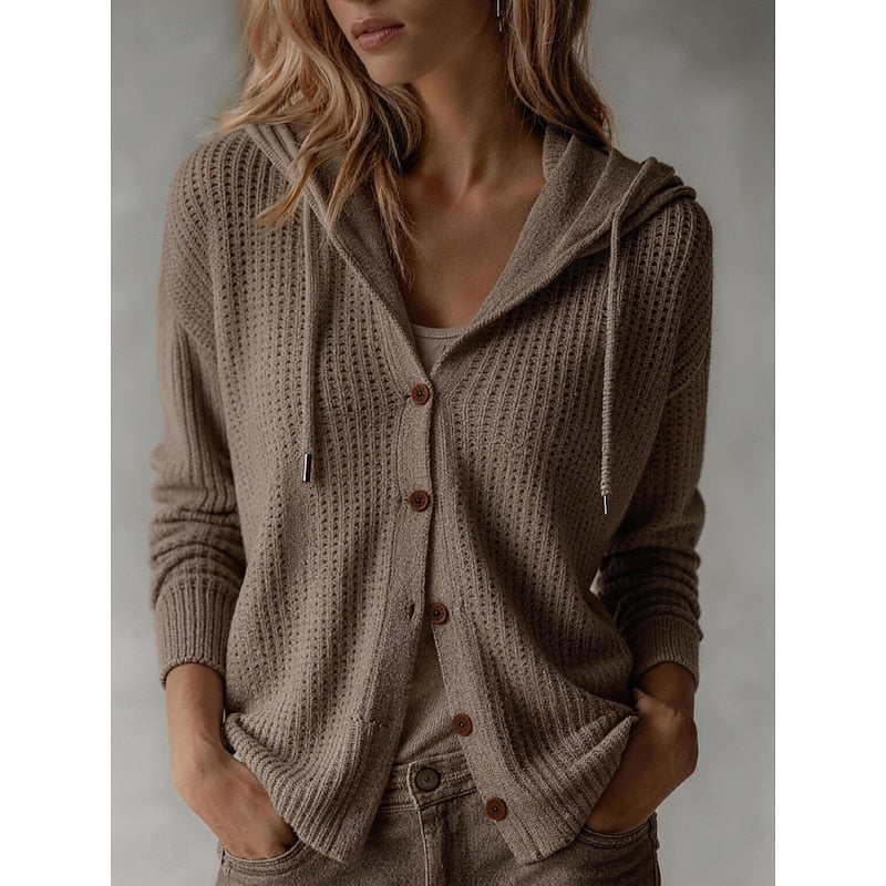 Hooded Button Up Knit Cardigan